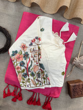 Gajri Handloom Cotton Saree With Embrodery Work Redy Made Blouse